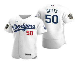 Men Los Angeles Dodgers #50 Mookie Betts White 2020 World Series Authentic Flex Nike Jersey->los angeles dodgers->MLB Jersey